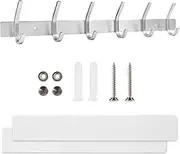 Eydeal Hand Towel Hooks Rack Wall Mount Adhesive Stainless Steel Metal Coat Hangers for Front Door Bathroom Bedroom Office (Silver, 6 Hooks) Only Sold