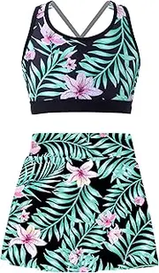 [Fldy] Girls Quick Dry Tankini Set Water Sport Swimsuit Kids Beach Surfing Bathing Suit Beachwear