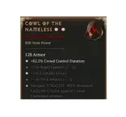Diablo 4 S8 Cowl Of The Nameless 2GA 37% Unique Helm Rogue Item Gear Equipment