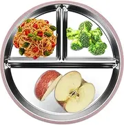Stainless Steel Kids Plates - Three Compartments Stainless Steel Dishes Kids Dinnerware,Non-Stick Metal Dishes Portion Control Plate for Home School