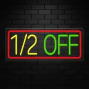 1/2 Off Sign for Retail Displays | LED Flex Neon | 24"W x 10"H x 1"D