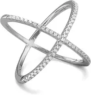 [JewelryWeb] 925 Sterling Silver Rhod. P. Criss Religious Faith Cross X Ring Signity CZ Simulated Diamonds 20mm Wide Band Style-Ring for Women