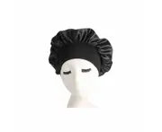 Women Satin Bonnet Cap Sleeping Head Wear - Black