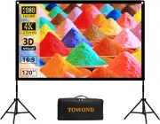 Projector Screen and Stand, 120 Inch Portable Movie Screen Indoor Outdoor 16:9