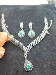 14K White Gold Plated Lab Created Emerald Jewelry Set Wedding Vintage Necklace