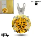 14K Gold GRA Certified D-VVS1 Round Yellow Moissanite Pendant