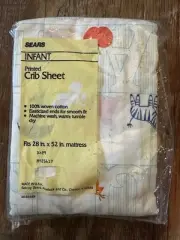 Vintage Sears Fitted Baby Printed Crib Sheet Animals ABCs 100% Cotton NIP