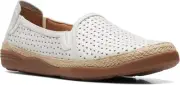 CLARKS Collection Espadrille Slip-Ons Elaina Ruby Shoes White Leather 11/M New