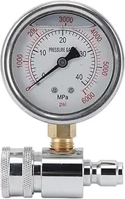 Pressure Washer Gauge,6000 PSI Universal Water Pressure Test Gauge with 3/4in Female Garden Hose Thread, Aluminum Alloy Hose Bib Gauge Water Pressure Gauge for Home