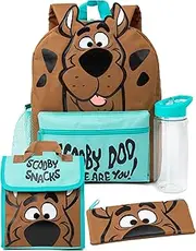 [Scooby-Doo!] Scooby-Doo Kids 4 Piece Backpack Set | Boys & Girls Rucksack Bundle with School Bag, Pencil Case, Lunch Bag & Water Bottle, Multicolor, Backpack