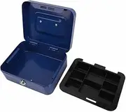 Small Cash Box with Keys and Money Tray, Small Safe Lock Box, Portable Metal Money Box, with Double Layer (Blue)