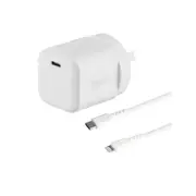 3sixT Wall Charger Adapter GaN 20W USB-C PD w/ Type-C to 8-Pin Cable White
