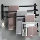 Towel Rack Wall Mounted 30-60CM Multi Rod Hanger Space Aluminum Shelf Hook Towel