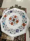 Octagonal Marble Side Table Antique Floral Semi Precious Inlaid Gemstone Work
