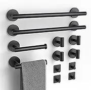 BlueFire 12-Piece Bathroom Hardware Set, Wall Mounted Bathroom Accessories Set Towel Bars for Bathroom Towel Holder Set with 2 Paper Tower Holders 2 Towel Bars 4 Adhesive Hooks 4 Towel Hooks(Black)