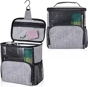 [Haundry] Hanging Toiletry Bag, Shower Caddy Tote Bag (Updated Version, Full Size Bottle Compatible), Bath Organizer for College Dorms, Gym, Camp, Women Men with Funny Luggage Tag