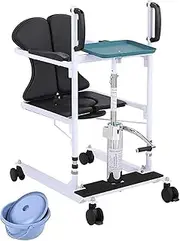 Home hydraulic wheelchair patient lift with 180° split seat transfer seat, transfer shower chair with portable bedside commode, 330 lbs.