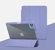 Rotating Case for iPad Pro2018 12.9 inch, 2-in-1 Detachable Transparent Cover and Semi-Silicone Protective Case with Pen Holder, Lightweight Stand Cover Auto Sleep and Wake Up (Purple)