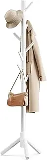 Uandhome Coat Racks Free Standing, Sturdy Wooden Coat Tree with 8 Hooks and Adjustable Size Coat Hanger Standing Tree for Coats, Hats, Scarves and Handbags for Entryway, Hallway, Bedroom, Office