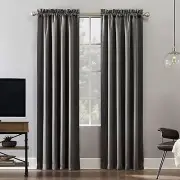 Sun Zero 100% Blackout Rod Pocket Curtain Panel, 52" x 84", One Gray Panel