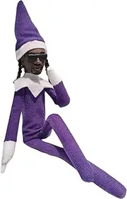 Snoop on a Stoop Rapper Elf Christmas Decoration, Handmade Hip Hop Ornament Plush for Holiday Home Garden Party Decor (Purple)