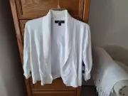 Womens GNW Open Front Shawl Collar Sweater Cardigan Ruched 3/4 Sleeve White S