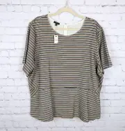Talbots Blouse Womens Size 3XP Brown Textured Stripe Rayon Cotton Peplum Top