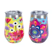Gerbera Paisley Multicolor 13 Oz Stainless Steel Wine Travel Tumblers; Set of 2