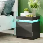 Ufurniture Bedside Tables LED RGB 2 Drawers High Gloss Front Nightstand with Lif