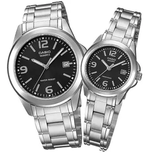 【CASIO 卡西歐】簡潔設計 數字刻度 不鏽鋼手錶 情侶對錶 黑色 38mm+27mm(MTP-1215A-1A.LTP-1215A-1A)