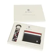 Ben Sherman 10cm Men's Leather Credit Card Wallet & Keyring Holder Navy/Red