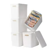 5 pack large plastic White storage bins with Lids, Toy Box Chest with Handle，...