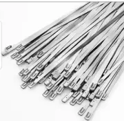 50 Pcs Stainless Steel Zip Ties Exhaust Wrap Coated Locking, Metal Cable 12in L
