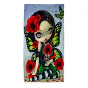 Lovely Big Eyed Butterfly Fairy with Red Poppies Beach Towels Medium Large Extra Large