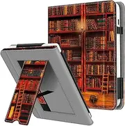 Fintie Stand Case for 7" Kobo Libra Colour (2024) / Kobo Libra 2 (2021) eReader - Premium PU Leather Stand Cover Auto Sleep/Wake with Card Slot and Hand Strap, Library