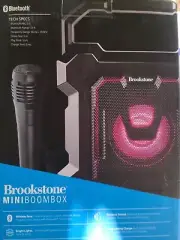 Brookstone Mini Boombox Portable LED Wireless Speaker with Microphone New.