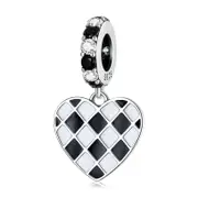 Sterling Silver Chekered Heart Hypoallergenic Dangle Charm