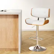 Wooden Gas Lift Bar Stool - White and Chrome