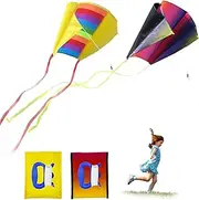 SKHAOVS Pack of 2 Portable Rainbow Kite with Long Colourful Tails, Pocket Kite for Beginners, Stunt Kite Beginners Flight Kite, for Games and Outdoor Activities (Colourful), Bunt