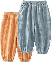 [ALUCIC] Baby Lightweight Long Trousers, Anti-Mosquito Bloomers, Cotton air Conditioning Trousers, Boys and Girls, Summer Trousers, Pack of 2