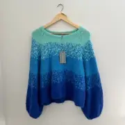 Oliver Bonas Chambray Blue WoolBlend Sweater with Bell Sleeves Size 8 US NWT