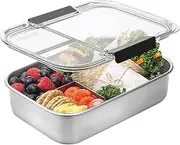 Smash Microwave Safe Stainless Steel Bento Lunch Box, 3 Compartments, Black, 1300ml