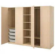 PAX / FORSAND wardrobe combination, white stained oak effect/white stained oak effect, 250x60x201 cm