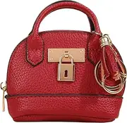 [Generic] Mini Tote Bag Keychain Coin Purse Pu Leather Key Chain Small Change Purse for Women Keychain Pouch Mini Makeup Bag Cute Zipper Coin Purse Small Wallets, Simple (Red, One Size)