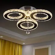 LED Crystal Pendant Ceiling Light 13x3.5 Inches 3 Rings Crystal Chandelier Flush Mount Lighting Fixture for Bedroom Hobby Living Room (Warm White)