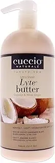 [Cuccio] Naturale Lyte Ultra-Sheer Body Butter - Replenishing Scented Moisturizing Cream - Deep Hydration To Repair Dry Skin - All Natural, Cruelty-Free Formula - Coconut And White Ginger - 946 ML