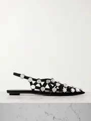 [The Attico] The Attico - Grid Studded Suede Slingback Point-toe Flats - Black - IT36 IT 36 Black