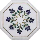 14" Marble Coffee Table Top Lapis Lazuli Gemstone Inlay Work Kitchen Side Table