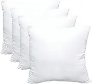 Luxury Set of 4 Throw Pillow Inserts, 18 x 18 Hypoallergenic Ultra Soft White Polyester Microfiber Durable Couch Cushion Fillers
