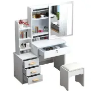 NNEOBA Elegance in Simplicity: White Dressing Table Set with Sliding Mirror & Ample Storage
